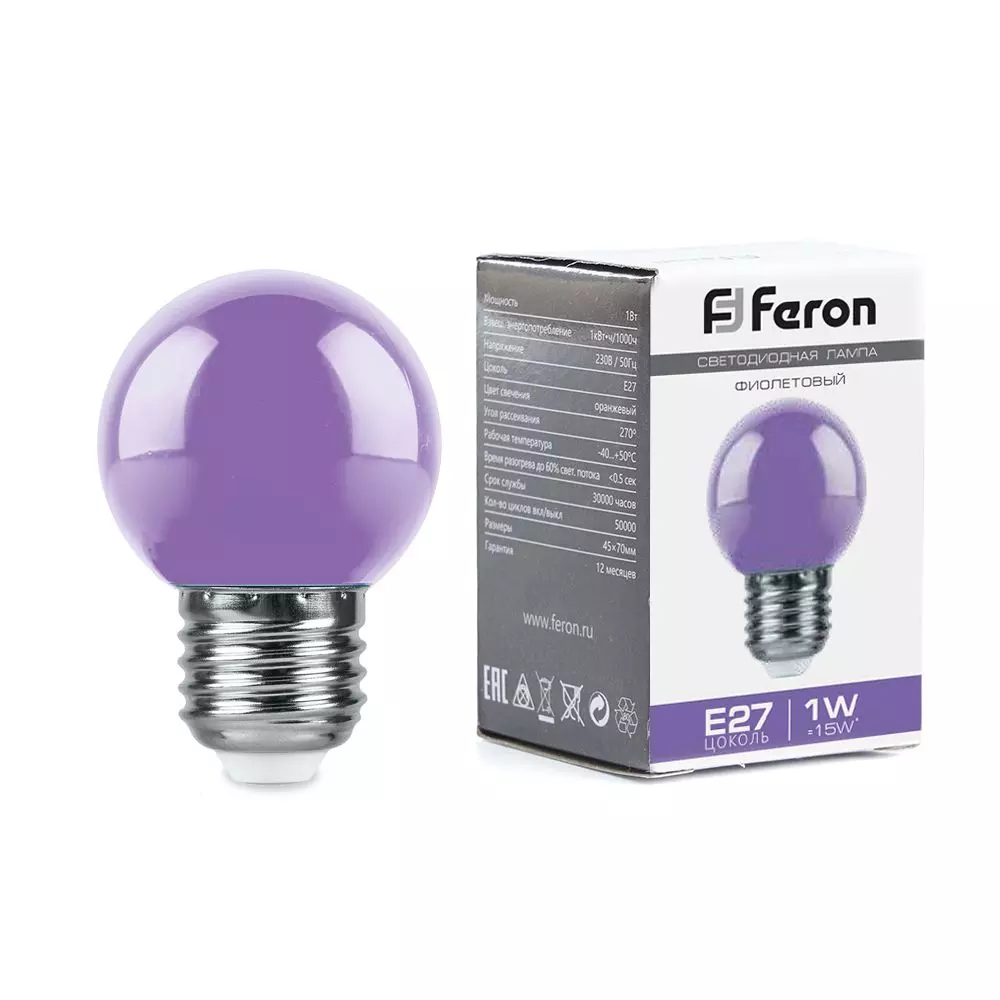 Лампа светодиодная Feron 38125 230V E27 фиолетовый G45 LB-37