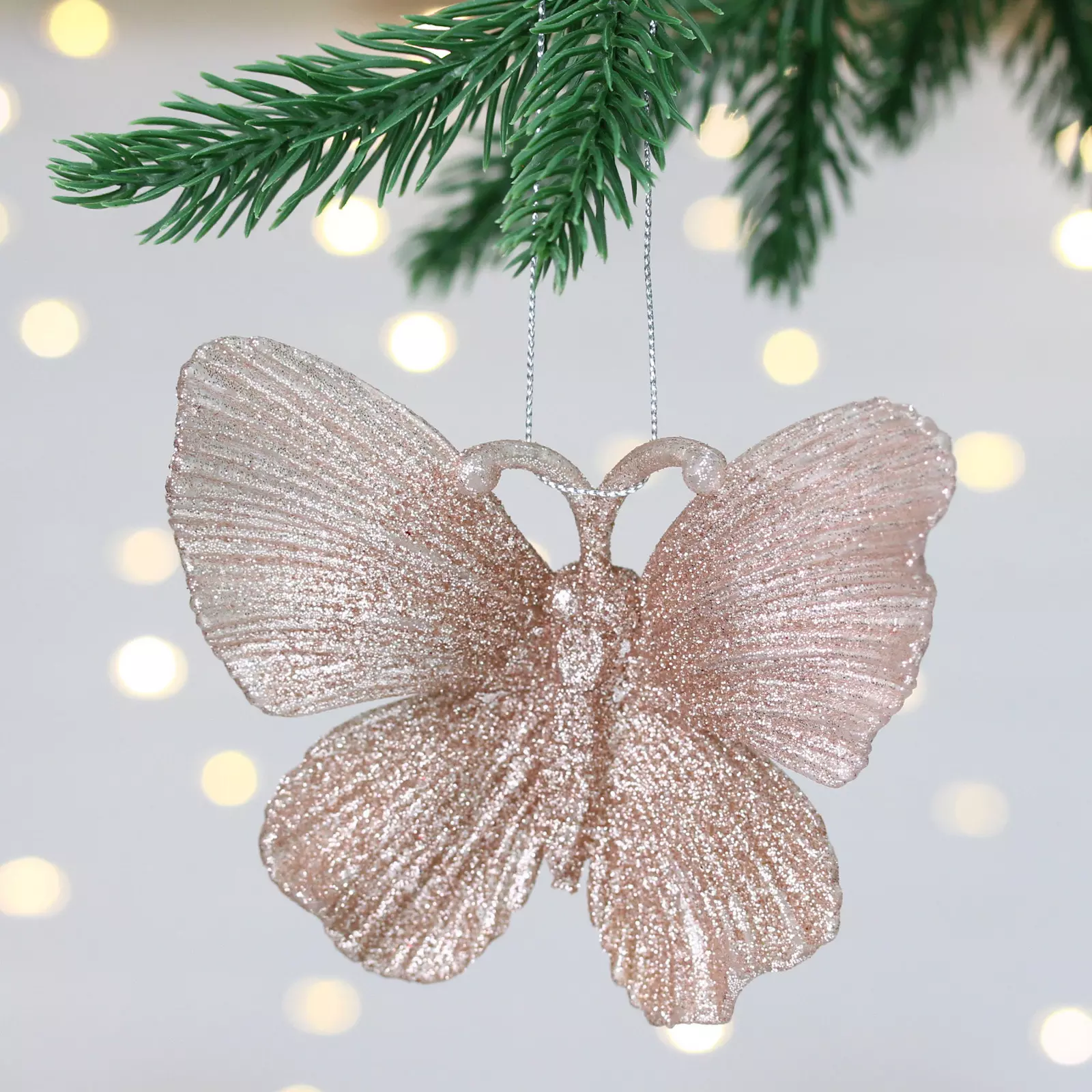 Елочное украшение Изящная бабочка 10х11 см розовое золото 916-1317
