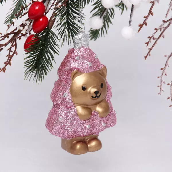 Елочная игрушка Медвежонок-Елочка 7,5*5*12 см, розовый 916-0745