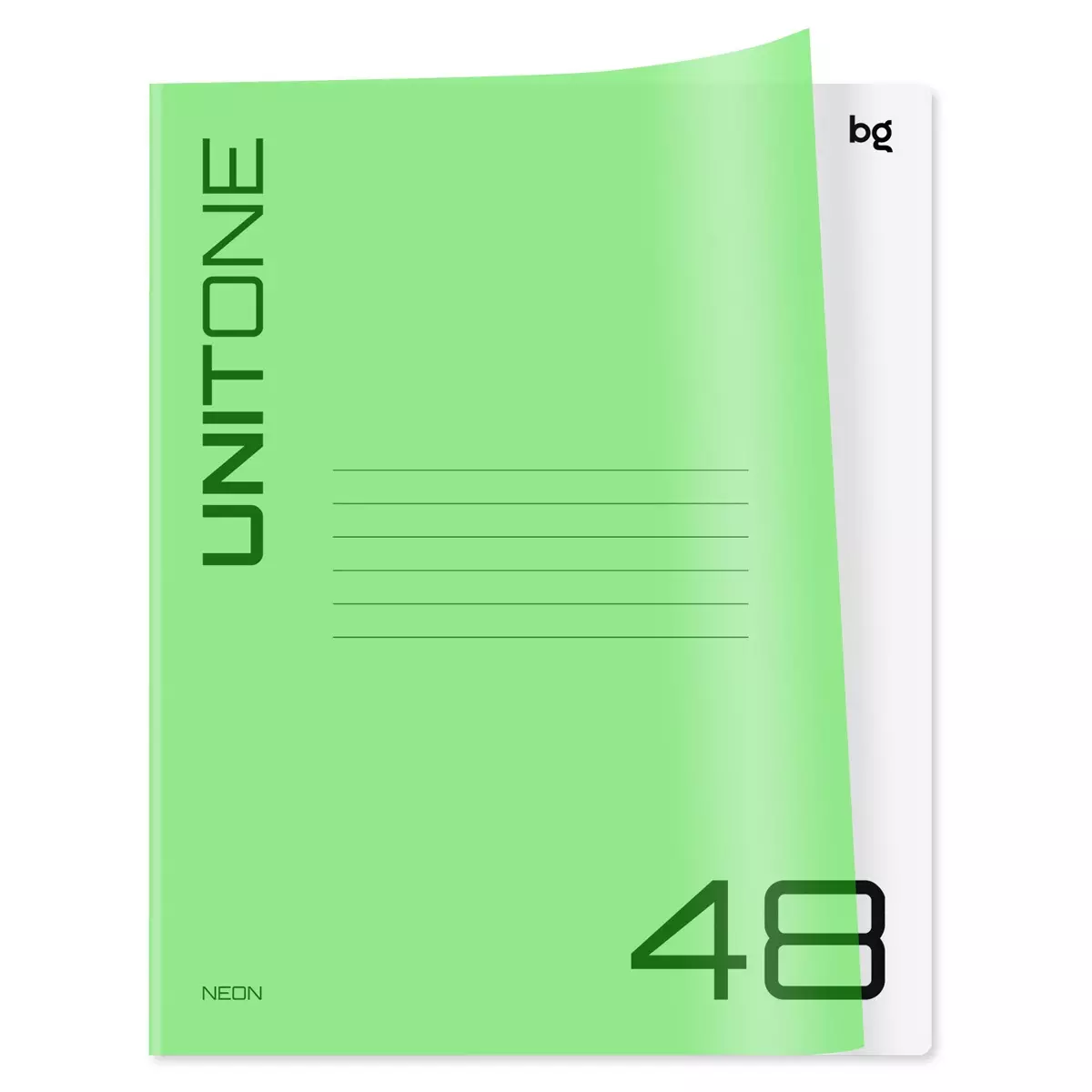 Тетрадь 48 листов в  клетку А5, BG &quot;UniTone. Neon&quot;, пластиковая обложка, неон салатовый