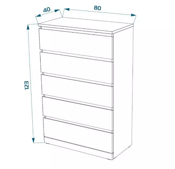Комод 80х123х40 см, 5 ящиков, белый Шведский Стандарт Варма S00951