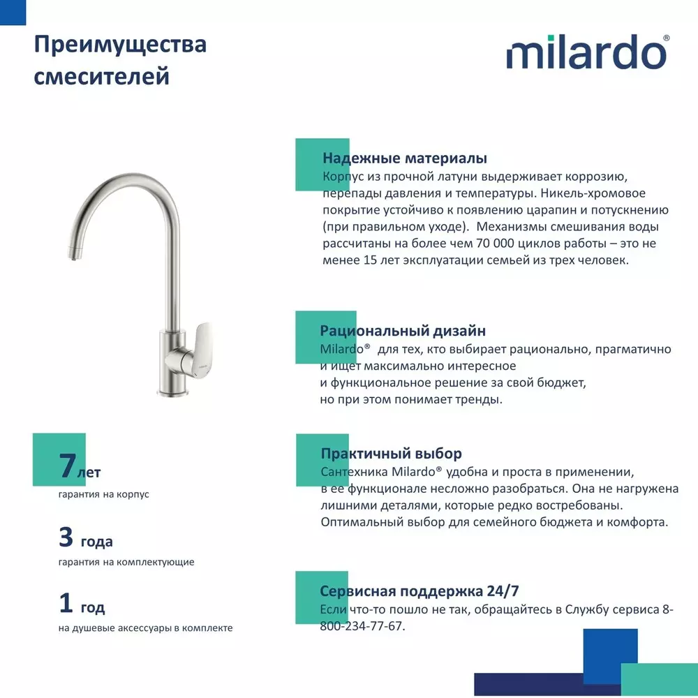 Смеситель для кухни с фильтром, высокий R-излив, сатин Milardo Рора (Rora) RORBNFJM05 латун