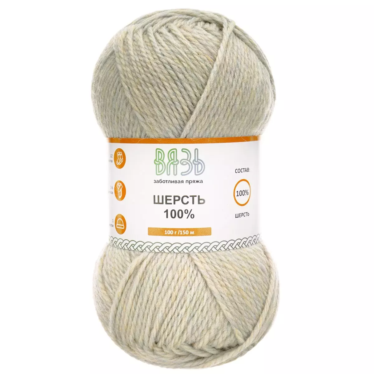 Пряжа шерсть 100 % 100 г 150 м 039 белый меланж Вязь