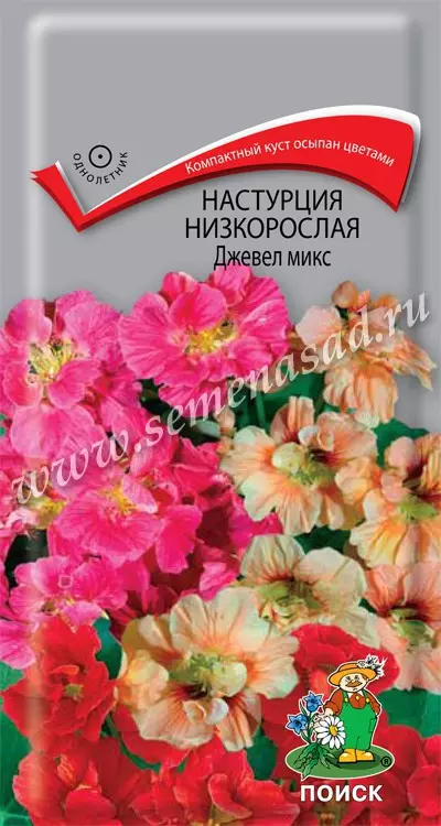 Семена цветов Настурция низкорослая Джевел микс. ПОИСК Ц/П 2 г