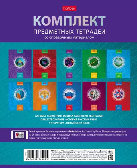 Комплект (10 шт) предметных тетрадей 46 листов со справочником 65г/кв.м на скобе к Симметрия круга