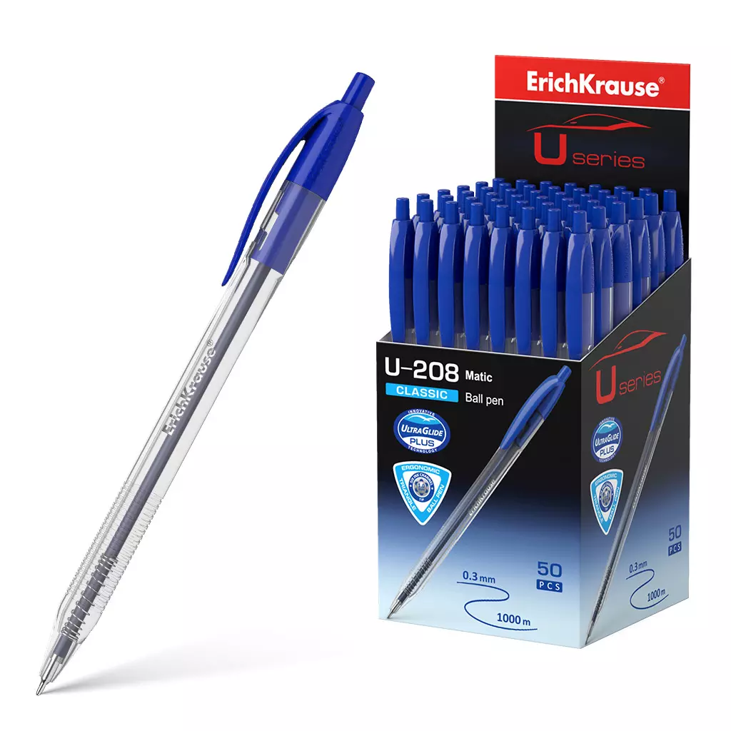 Шариковая ручка автоматическая ErichKrause 47570 U-208 Classic Matic 1.0 чернил синий