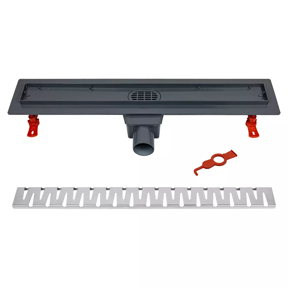 Трап линейный 600 мм пластик, решетка нерж.сталь, комб.затвор, повор. сифон D50 мм, MASTERPROF