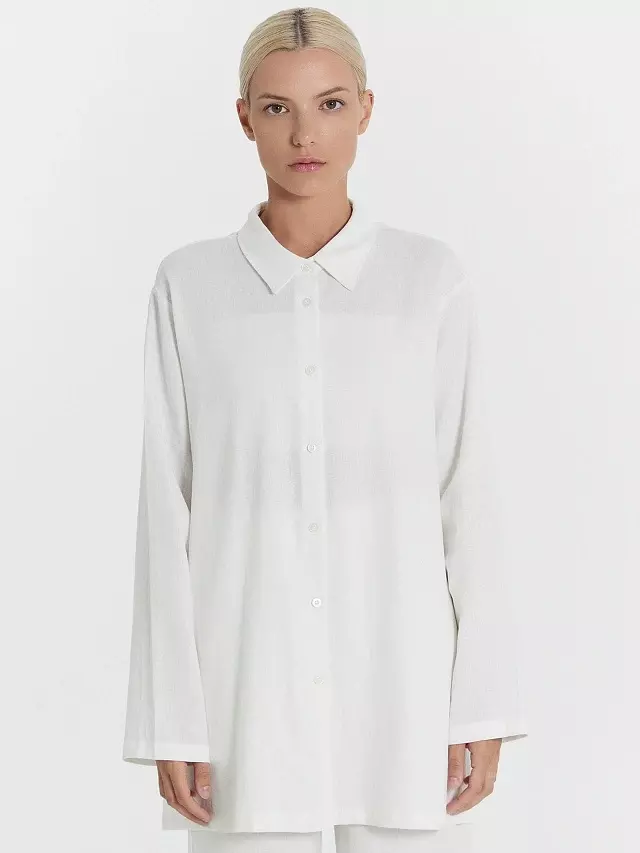 Блузка женская удлиненная Mark Formelle 122854/1 белый, р-р 170-104-110 (52 / XXL), лен