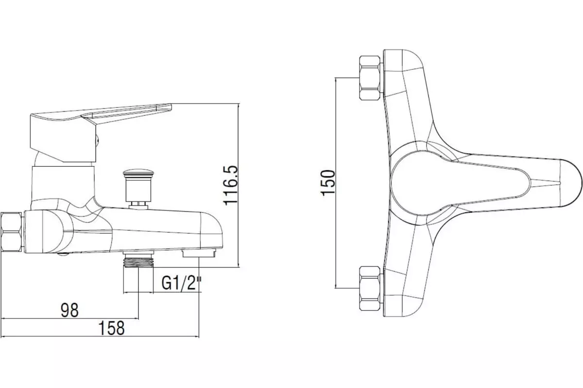 Смеситель для ванны, короткий излив, хром, c аксессуарами, VODA Breeze BZ54acs, полимерный сплав