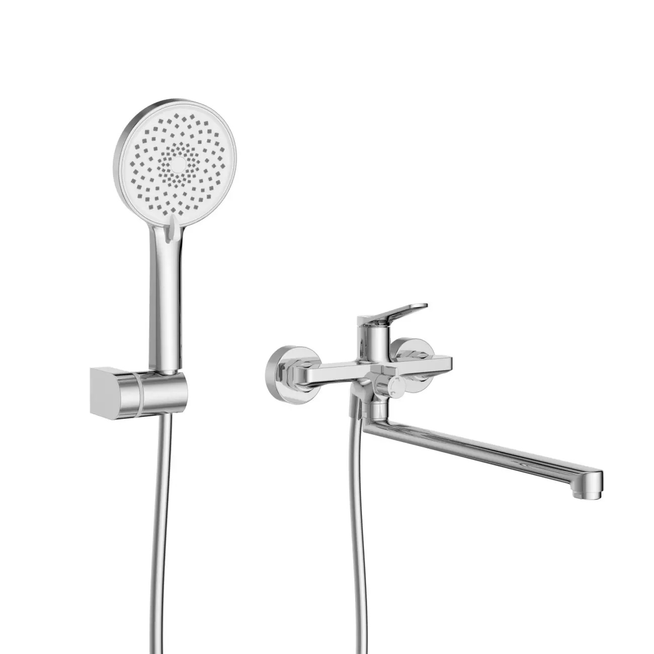 Смеситель для ванны и душа, длинный излив 37 см, хром BelBagno UNIQUE-VASM-L-CRM с ручным душем, шл