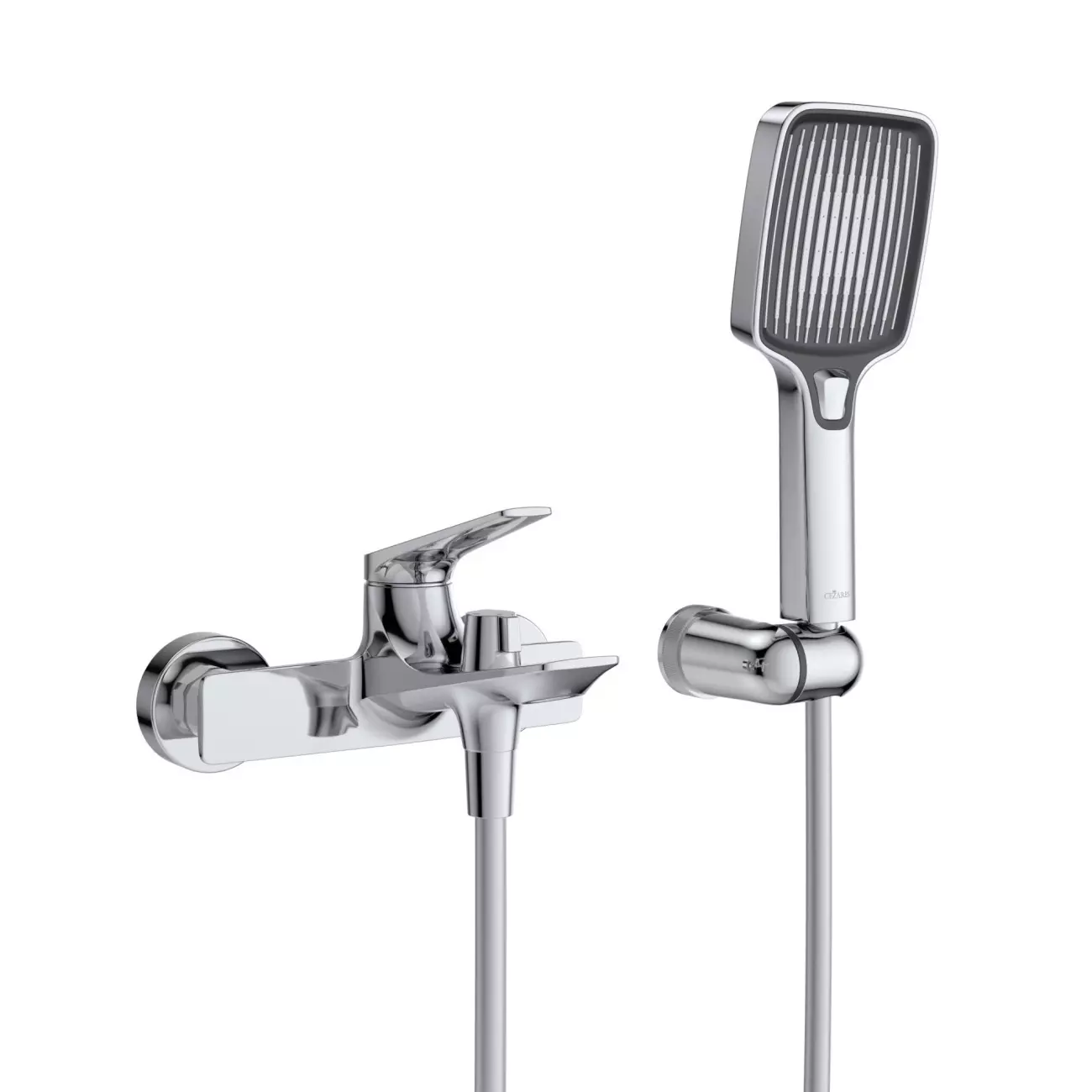 Смеситель для ванны и душа, хром CEZARES LINER-VD-01 с ручным душем, шлангом и держателем