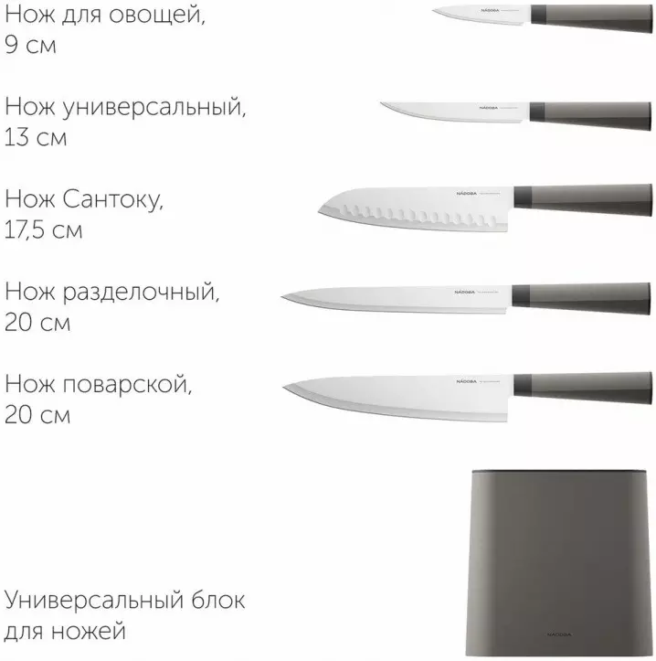 Набор кухонных ножей из 6 предметов (5 ножей и подставка) NADOBA, серия MAURY 724722