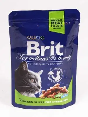 Влажный корм для кошек цыпленок и индейка в соусе, 85 г Brit Premium