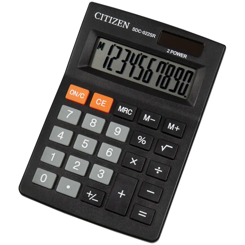 Калькулятор настольный 10 разрядов, Citizen SDC-022SR, двойное питание, 88*127*23мм, черный