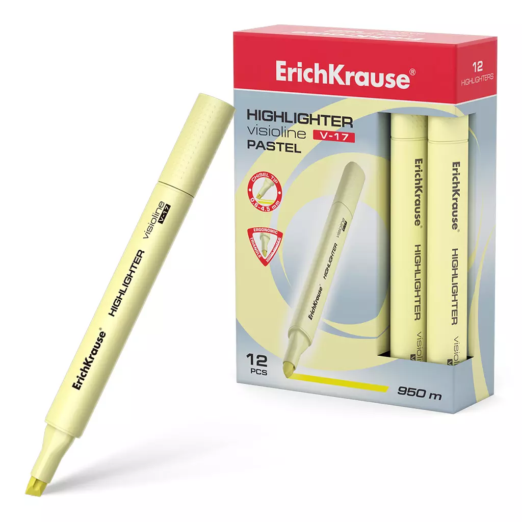 Текстовыделитель ErichKrause 56019 Visioline V-17 Pastel цвет чернил желтый