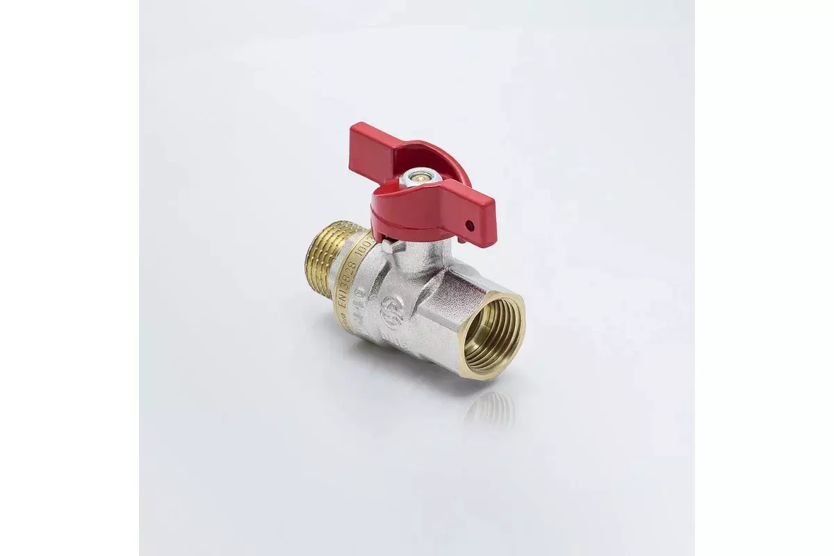 Кран шаровой полнопроходной 1/2&quot; ВР/НР, никель, бабочка красная, Aquasfera 1004-01