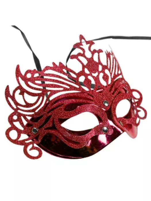 Маскарадная маска Праздник в красном с лентой для крепления на голове / 22x8,5x13,5см 87053