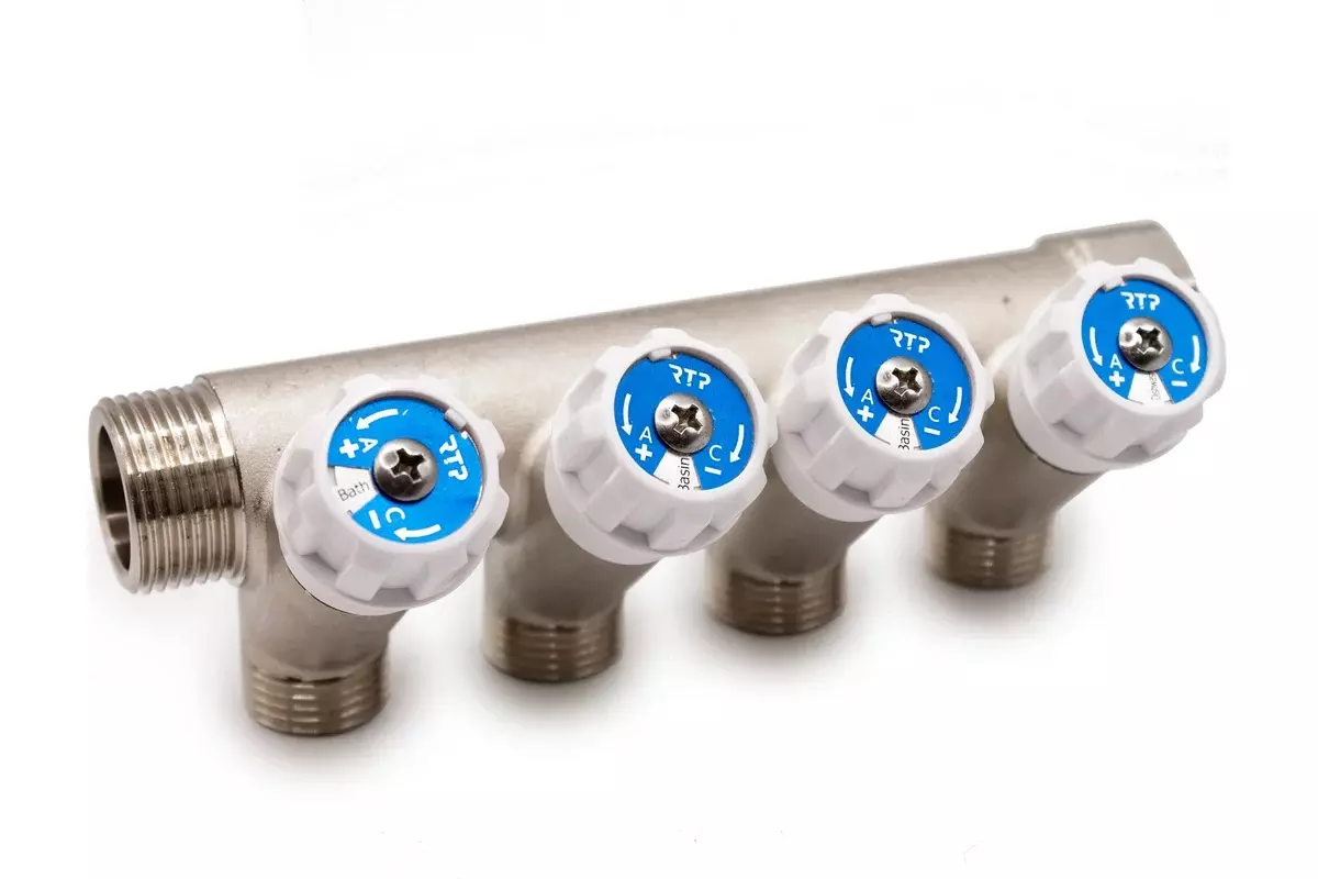 Коллектор 4 выхода с вентилями 3/4&quot;х1/2&quot; НР, RTP 39507