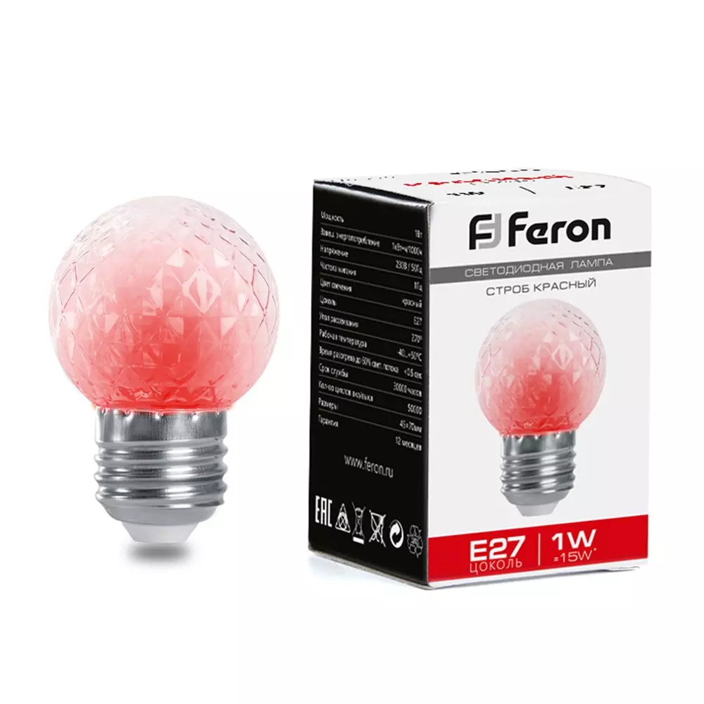 Лампа-строб светодиодная Feron 38210 230V E27 красный G45 LB-377