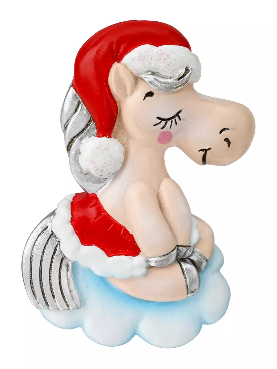 Новогодний магнит из полирезины Лошадка на облачке 7 см НУ-2540