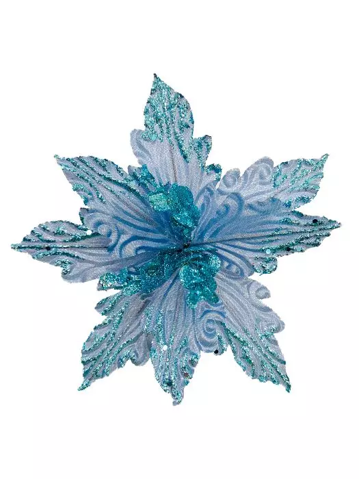 Елочное украшение Голубой цветок на клипсе/ 24x24x24см 88840