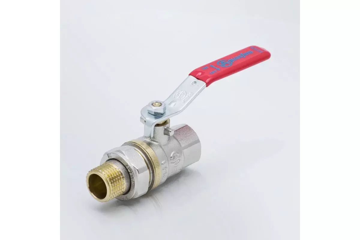 Кран шаровой полнопроходной 1/2&quot; ВР/американка, никель, рычаг красный, Aquasfera 1006-01