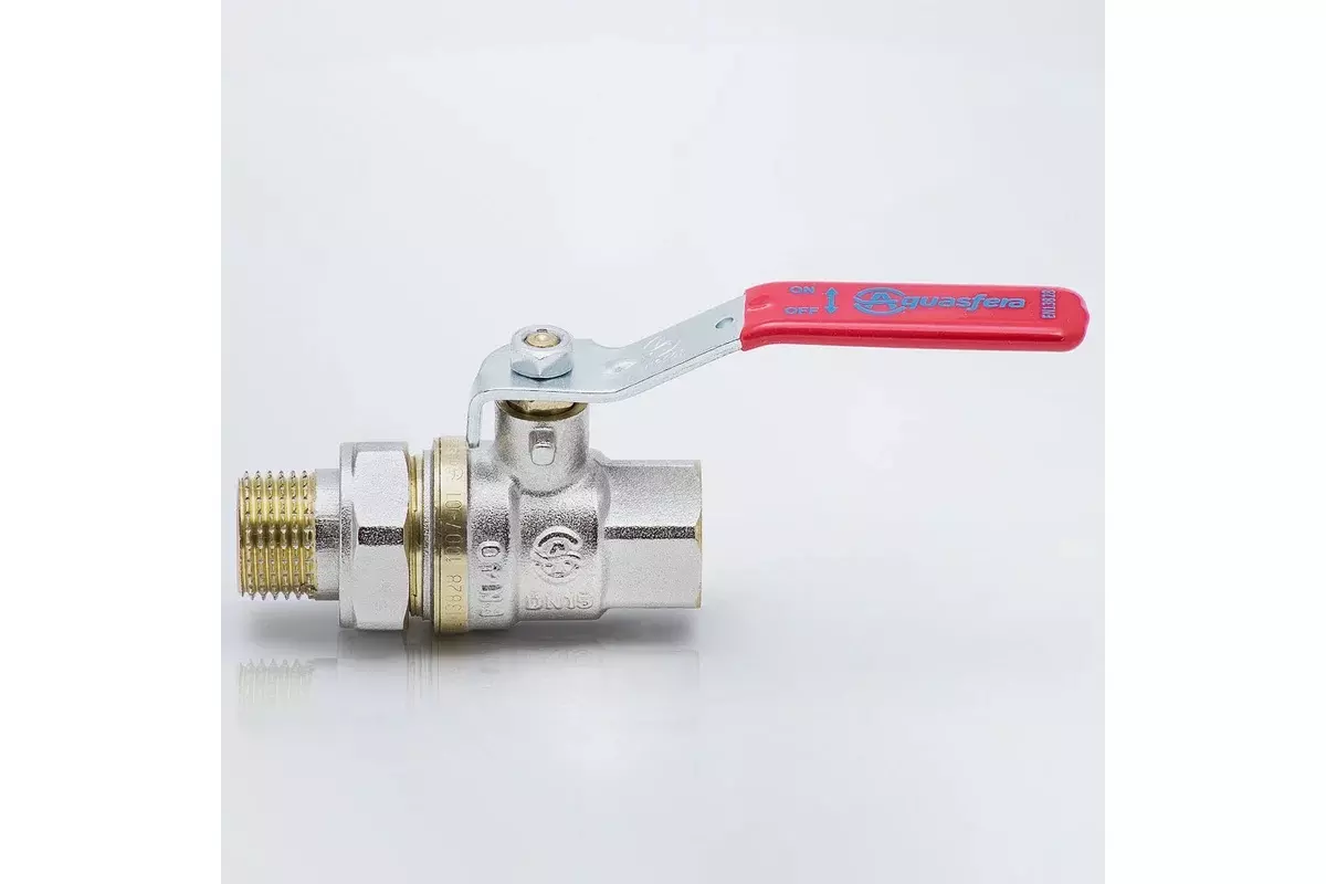 Кран шаровой полнопроходной 1/2&quot; ВР/американка, никель, рычаг красный, Aquasfera 1006-01