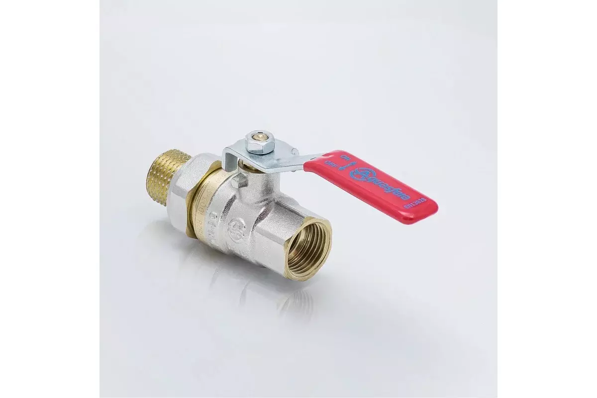 Кран шаровой полнопроходной 1/2&quot; ВР/американка, никель, рычаг красный, Aquasfera 1006-01