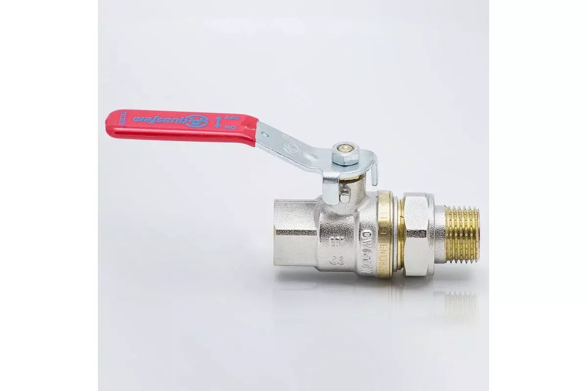 Кран шаровой полнопроходной 1/2&quot; ВР/американка, никель, рычаг красный, Aquasfera 1006-01