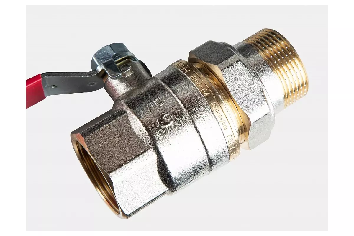 Кран шаровой полнопроходной 1/2&quot; ВР/американка, никель, рычаг красный, Aquasfera 1006-01