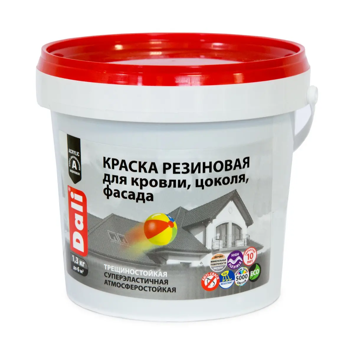 Краска Dali резиновая для кровли, цоколя, фасада, коричневый - 1,3 кг