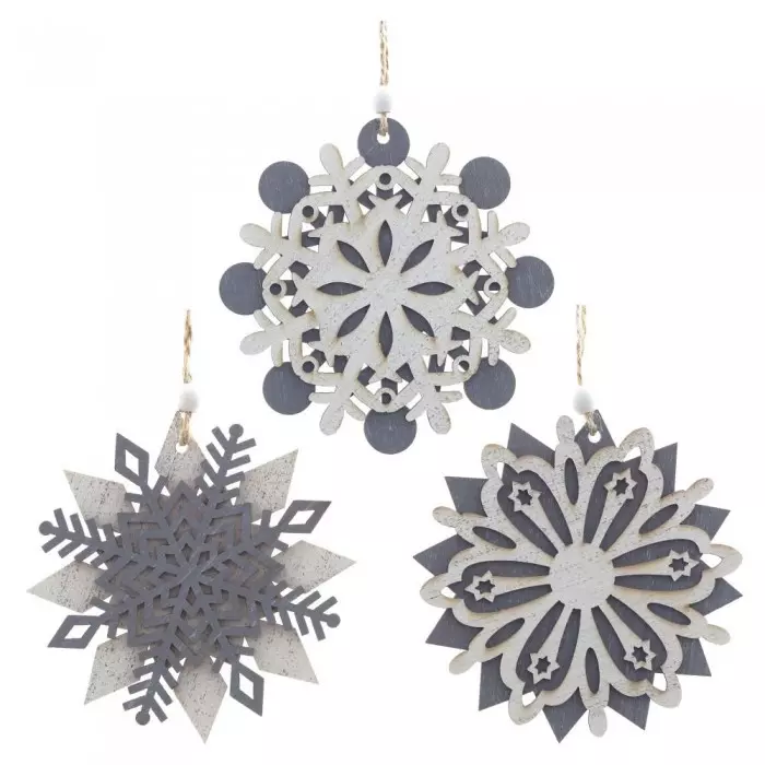 Новогоднее украшение Снежинка, L10 W0,5 H11 см, 3 варианта, дерево, 754679