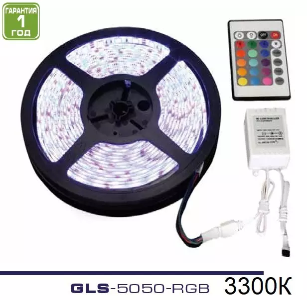 Светодиодная лента General 503801 GLS-5050-60-14.4-12-IP20-RGB+3 5 мкетров