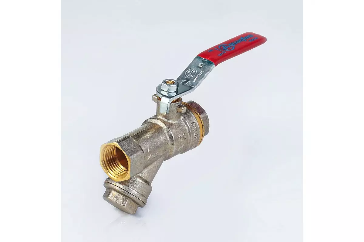 Кран-фильтр шаровой полнопроходной 1/2&quot; ВР, никель, рычаг красный Aquasfera 1014-01