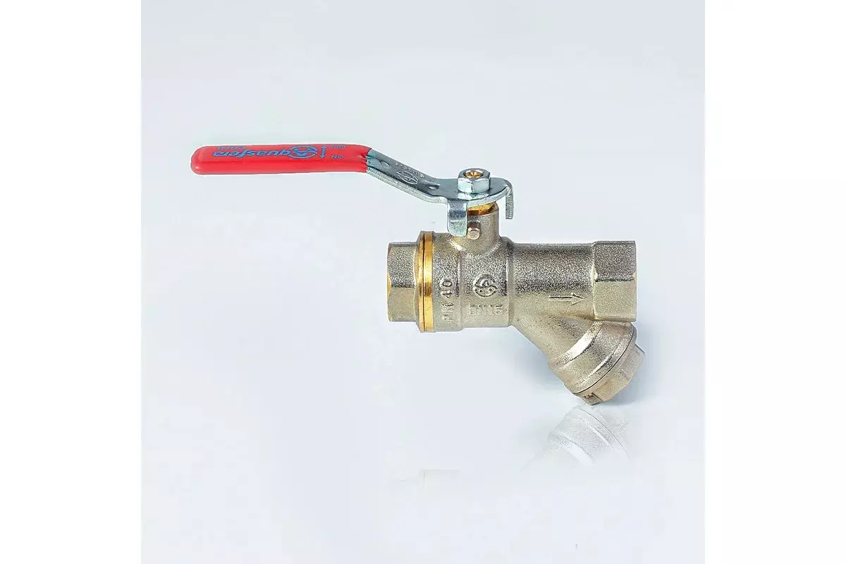 Кран-фильтр шаровой полнопроходной 1/2&quot; ВР, никель, рычаг красный Aquasfera 1014-01
