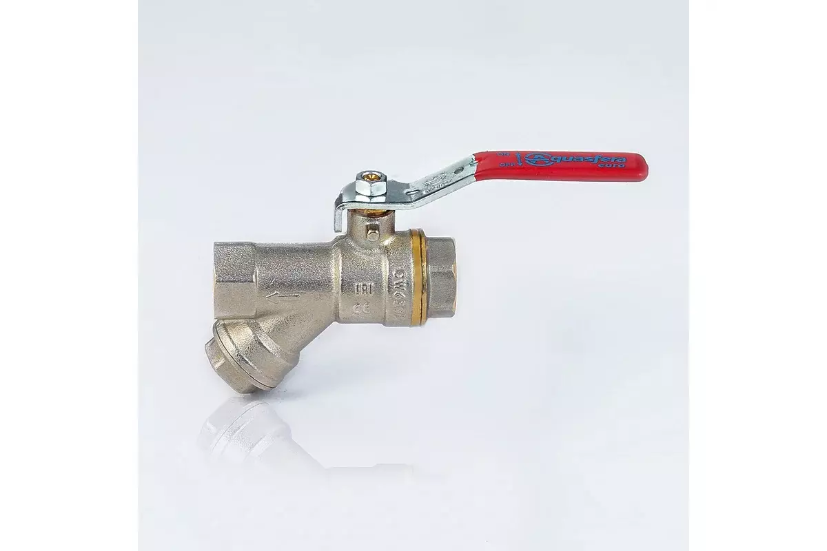 Кран-фильтр шаровой полнопроходной 1/2&quot; ВР, никель, рычаг красный Aquasfera 1014-01