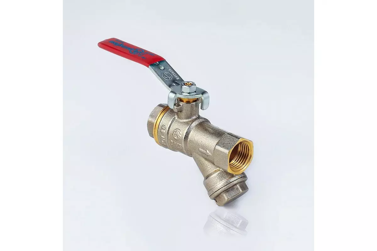 Кран-фильтр шаровой полнопроходной 1/2&quot; ВР, никель, рычаг красный Aquasfera 1014-01