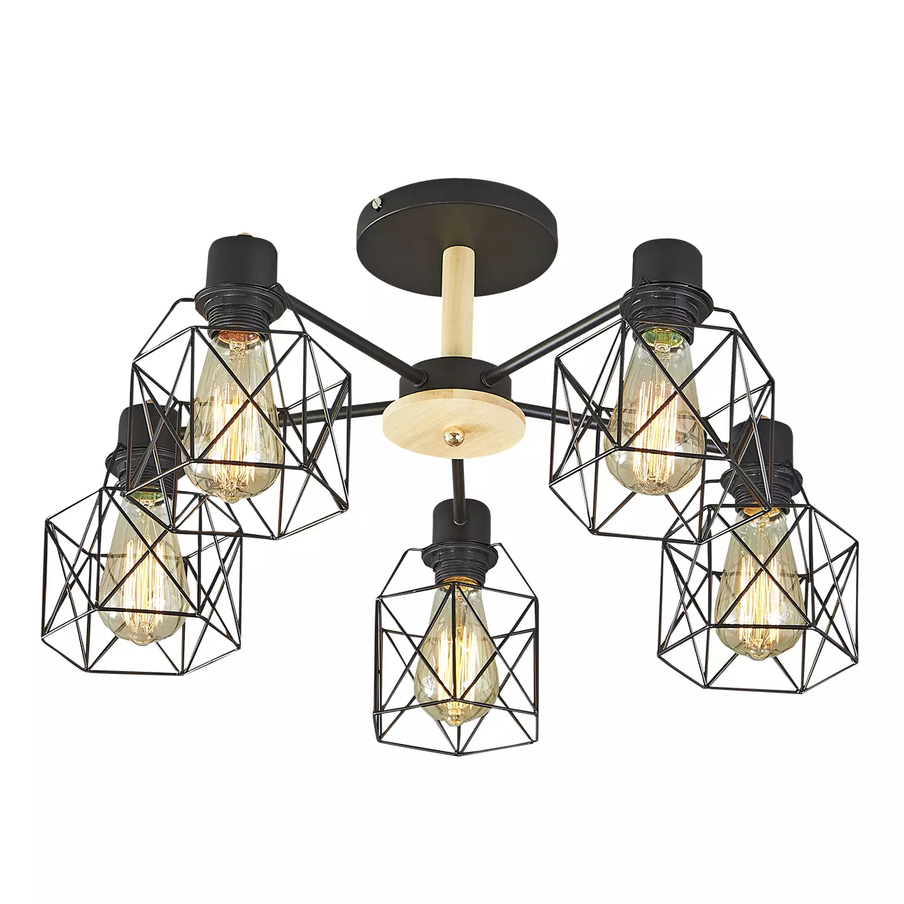 Люстра на штанге 5хЕ27 металл/дерево чёрный Escada 508/5PL