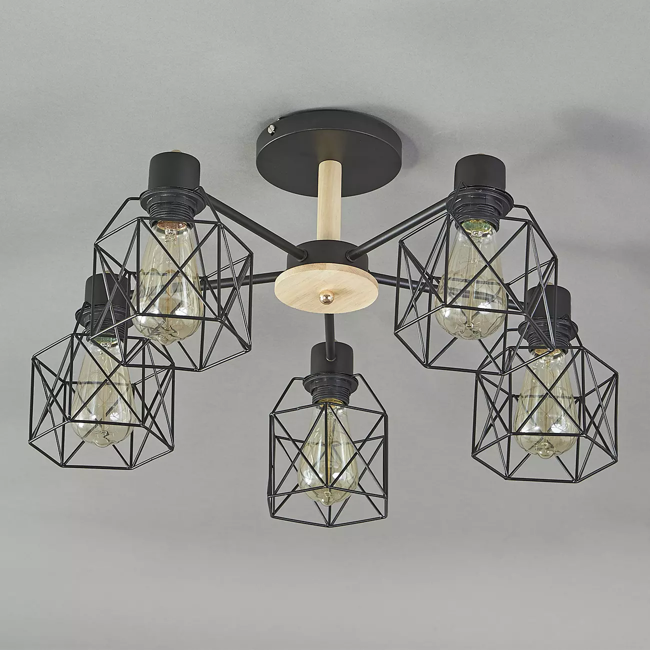 Люстра на штанге 5хЕ27 металл/дерево чёрный Escada 508/5PL