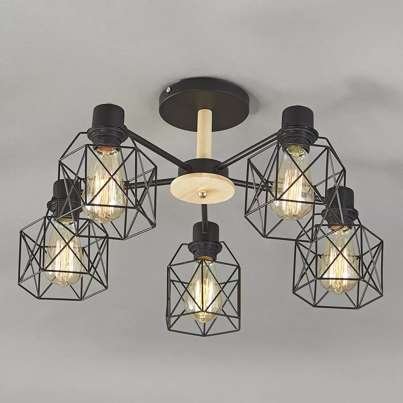 Люстра на штанге 5хЕ27 металл/дерево чёрный Escada 508/5PL