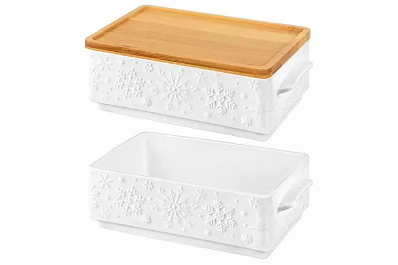 Набор 2 блюда для холодца 800 мл, 20,5х12,5х11,5 см, &quot;Снежинки&quot; , фарфор+ бамбуковая крышка, 540566