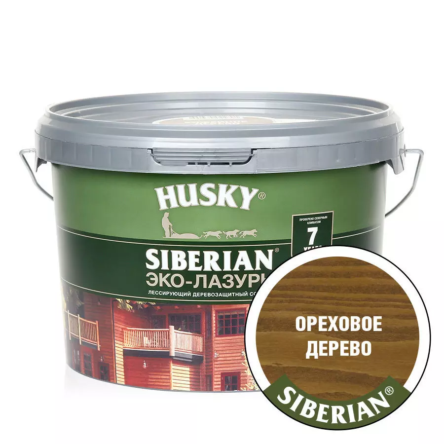 Эко-Лазурь для дерева Husky Siberian полуматовая ореховое дерево (2,5л)