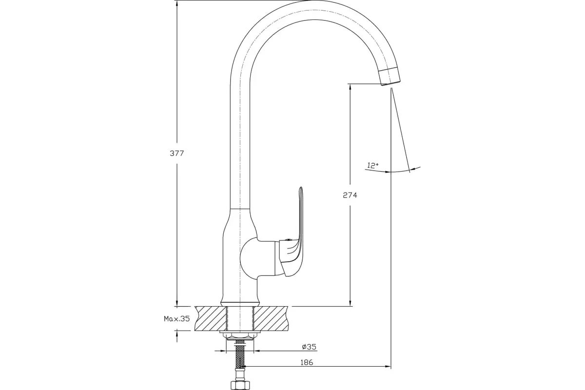 Смеситель для кухни, высокий излив, хром, RUSH Fiji FI1835-23 латунь