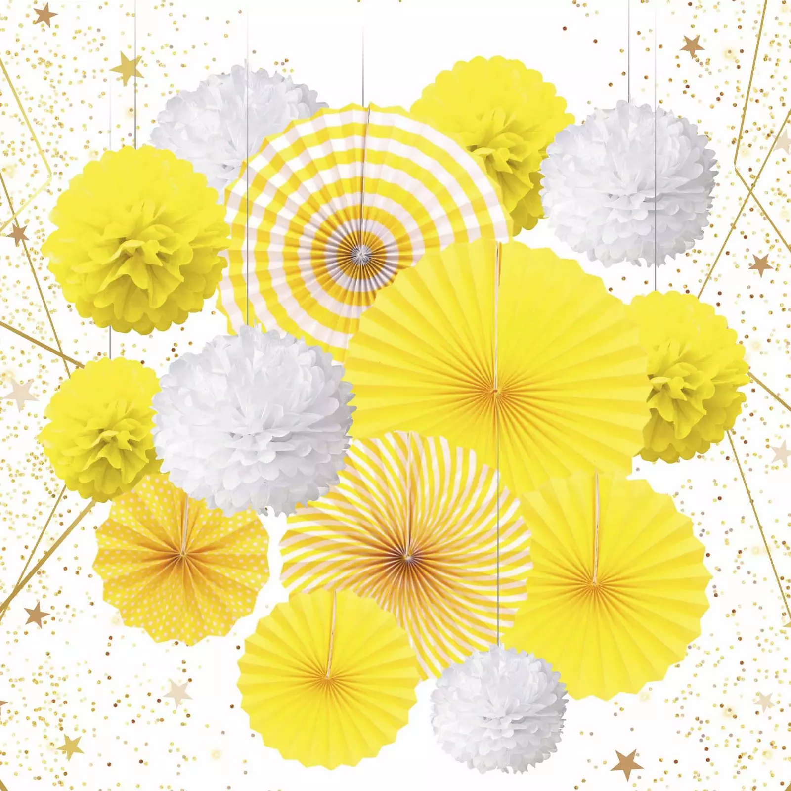 Набор вееров с помпонами Праздничное утро 14 шт желтый/белый 219-008