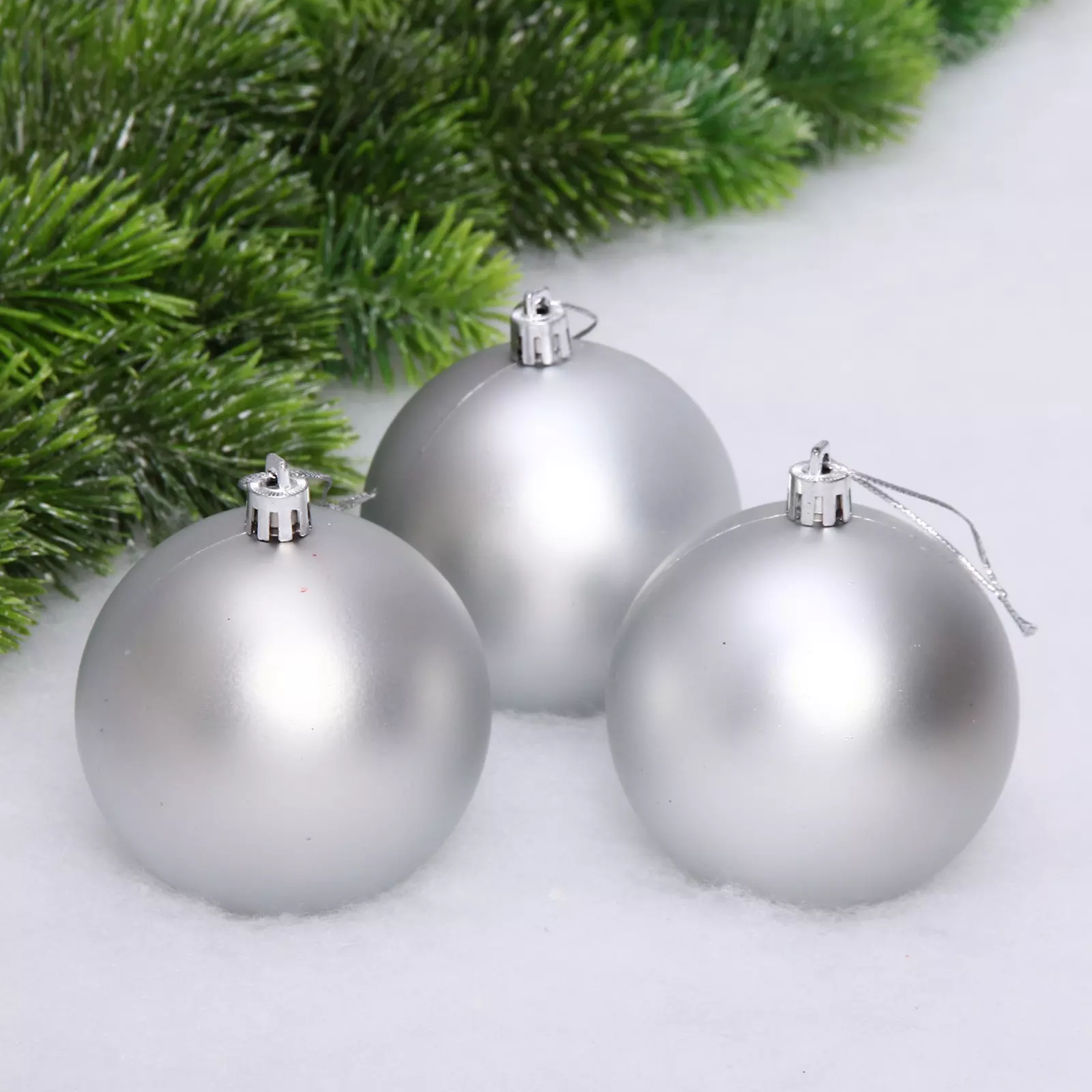 Новогодние шары 8 см (3 шт) матовый серебро 183-925
