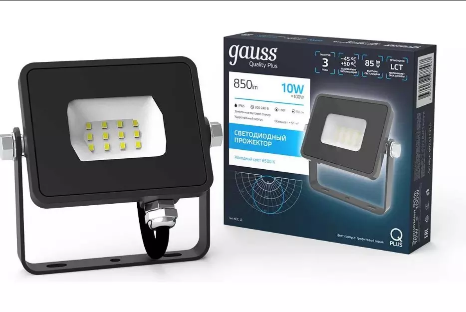 Прожектор светодиодный 220В 10Вт 6500К IP65 графитовый Gauss Qplus 690511310