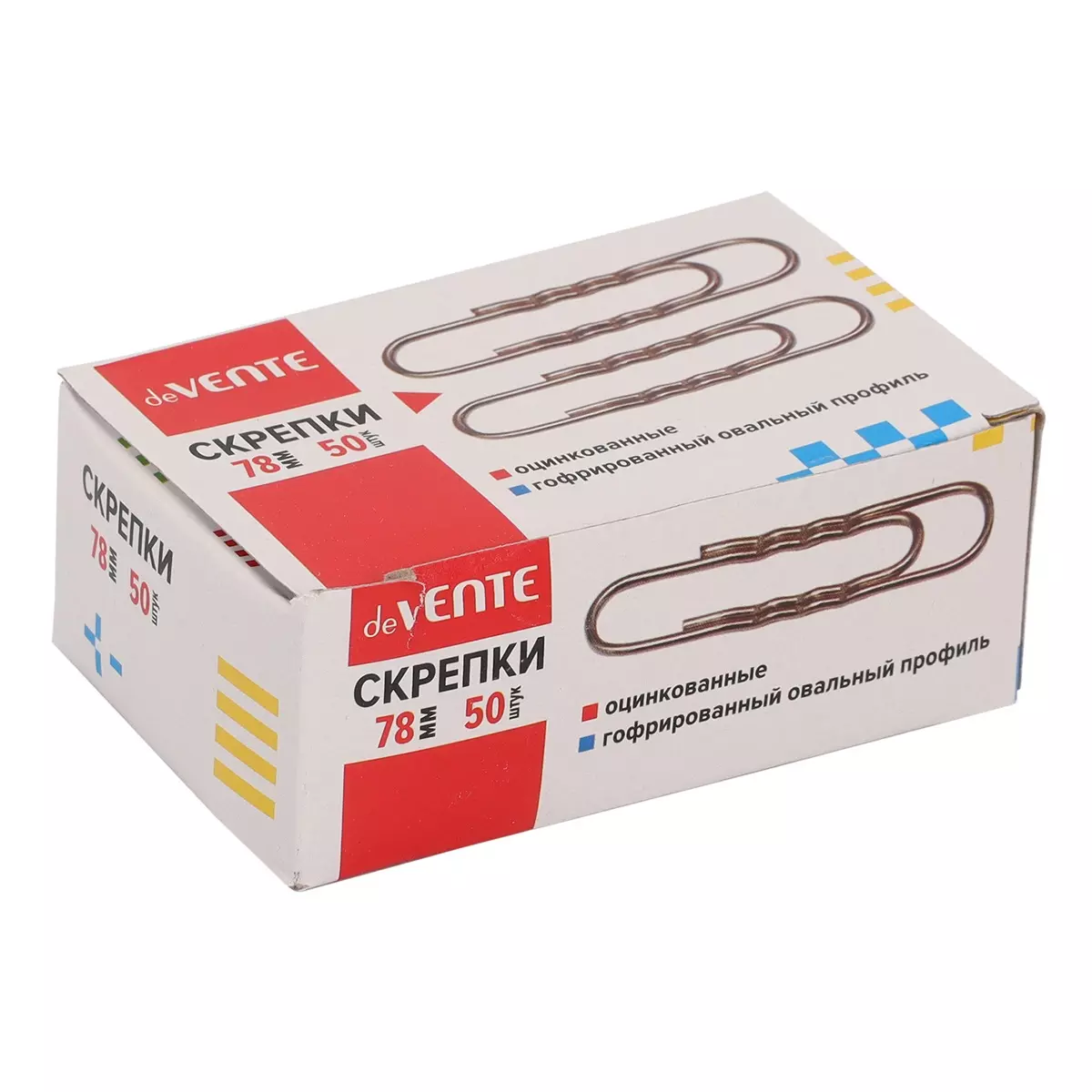 Скрепки 78 мм, 50 шт, металл, гофрированные, оцинкованные, deVENTE 4135313