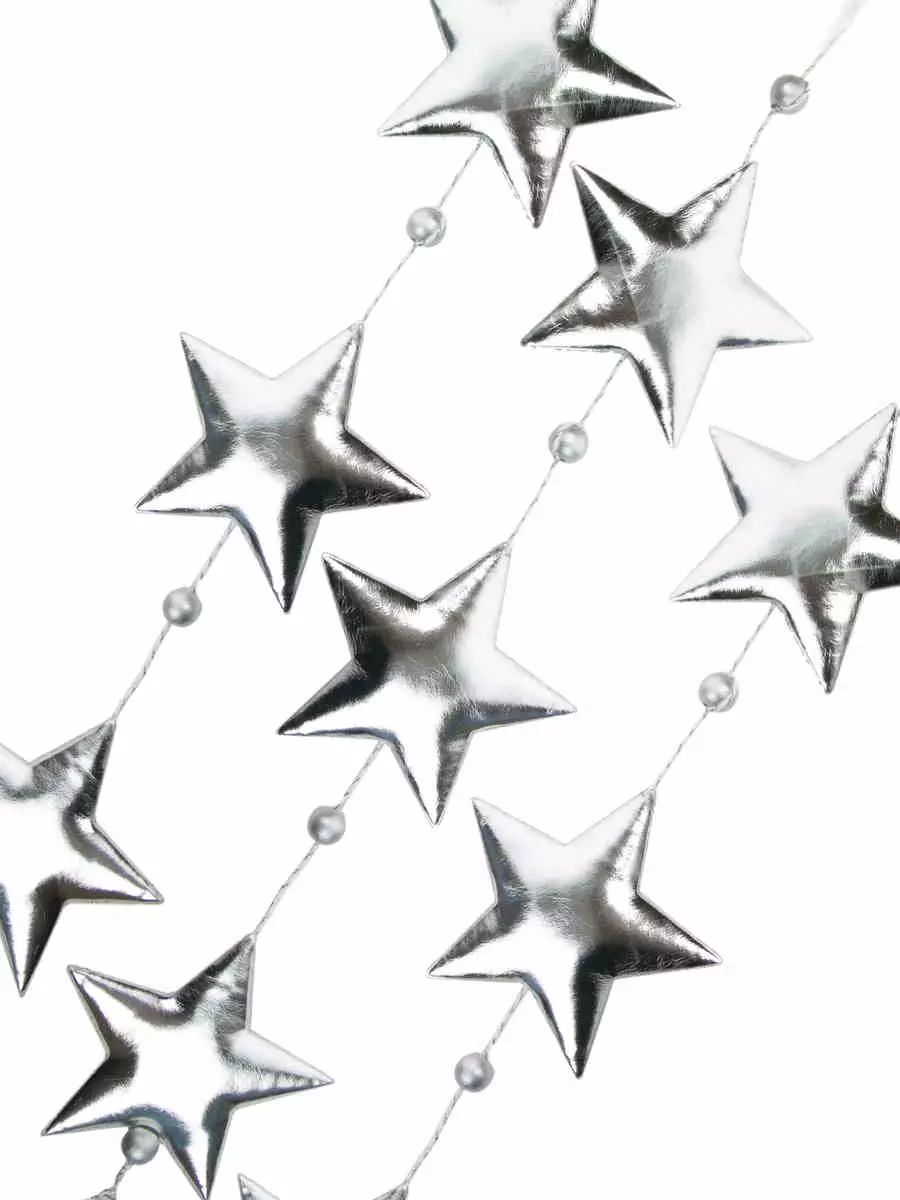 Новогодняя гирлянда Много блестящих серебристых звезд из полиуретана 170x1,5x11см 81447