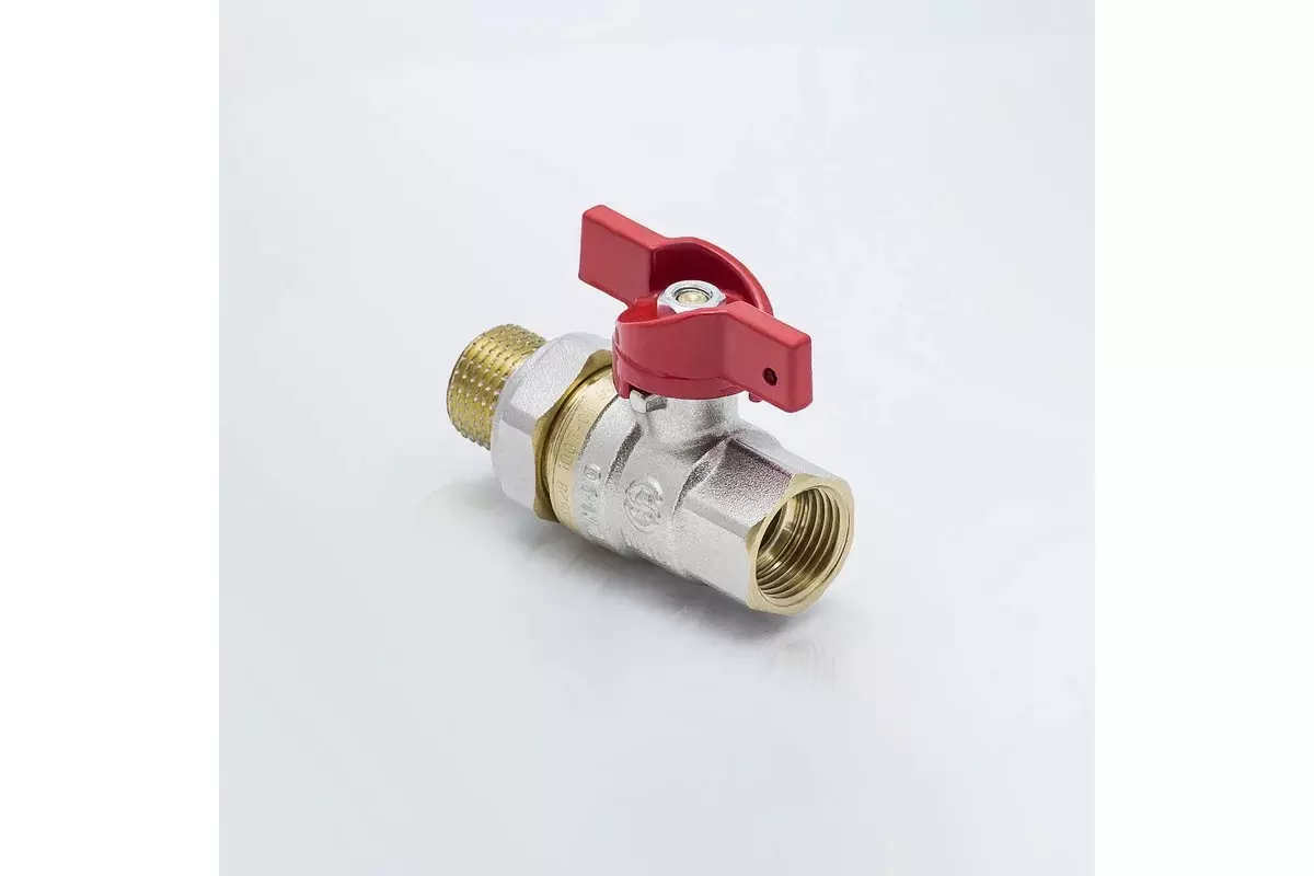 Кран шаровой полнопроходной 1/2&quot; ВР/американка, никель, бабочка красная, Aquasfera 1007-01