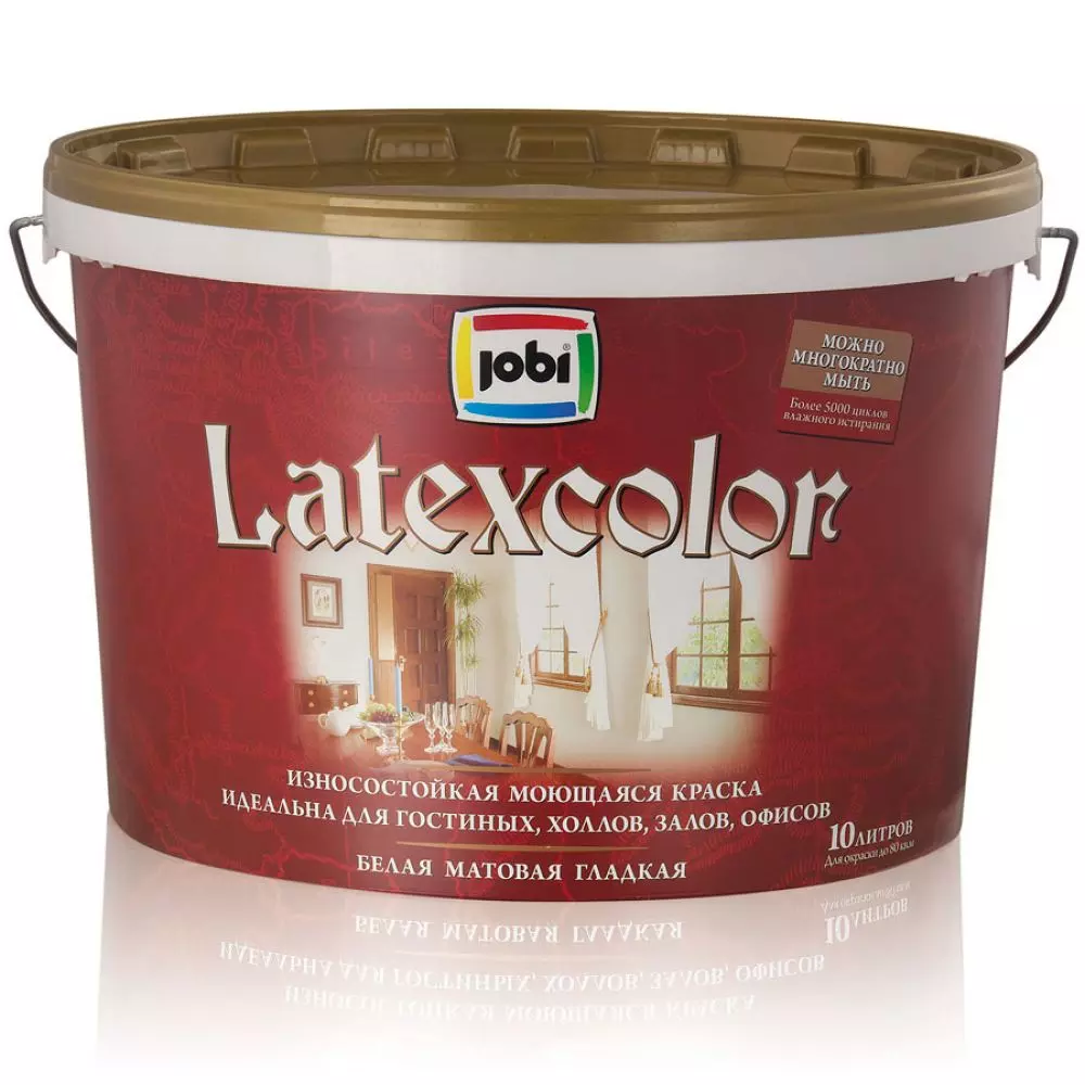 Краска для стен и потолков моющаяся латексная Jobi Latexcolor -20С 10 л
